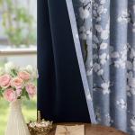FMFUNCTEX 100% Blackout Floral Curtains for Bedroom, Blue Curtains 84 inches Long Blossom Flower Patterned for Living Room,Thermal Insulated Farmhouse Drapes, Grommet Top 2 Panels (White on Blue)
