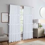 Homechoice Decor Thermal Insulated Blackout Window Curtains, 54" W x 84" L x 2 Panels, Boho Ruched Window Treatments with 3 Rows of Butterfly Flowers, Rustic Rod Pocket Drapes for Room, White (LQ-30)