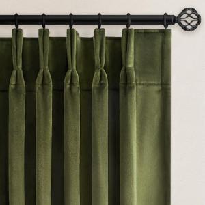 Olive Green Velvet Blackout Curtains 84 Inches 2 Panels Forest Green Elegant Vintage Pinch Pleated Drapes for Living Room Bedroom Thermal Soundproof Back Tab Window Panels,W40 x L84,Home Decor