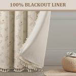 Boho Floral Spring 100% Blackout Curtains 84 Inch Length 2 Panels Set, Linen Texture Farmhouse Curtains Beige Tassel for Living Room Bedroom Vintage Rustic Patterned Printed Western Rod Pocket
