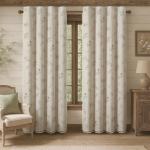 Boho Floral Spring 100% Blackout Curtains 84 Inch Length 2 Panels Set, Linen Texture Farmhouse Curtains Beige Tassel for Living Room Bedroom Vintage Rustic Patterned Printed Western Rod Pocket