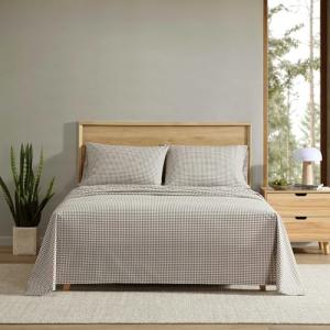 Eddie Bauer - Queen Sheet Set, Crisp & Cooling Sheets w/a Naturally Smooth Cotton Percale Lightweight Feel - Matching Pillowcases & Deep Pocket Fitted Sheet (Harrison Brown)