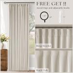 Pinch Pleated Blackout 90 Inch Bedroom Curtains 70 Inch Wide Linen Dual Layer Soundproof Farmhouse Window Curtains for Living Room Cream Natural Hooks Rings Back Tab 100% Black Out Drapes 1 Panel
