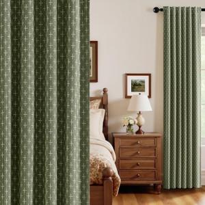MIULEE 100% Blackout Decorative Linen Striped Curtains with Geometric Pattern, Thick Woven Farmhouse Western Rustic Drapes with Back Tab for Bedroom/Living Room, Olive Green, 52 x 84 Inches, 2 Panels