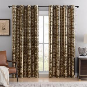 BOHOMOCASA 100% Blackout Curtains for Bedroom – Black Gold Foil Print, Thermal Insulated & Noise Reducing Drapes, Grommet Top Window Panels, Set of 2 (Greek Key, W52×L96)