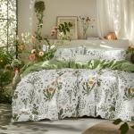 Bedsure Duvet Cover Queen Size - 100% Cotton Reversible Floral Queen Duvet Cover Set with Zipper Closure, 3 Pieces Soft & Breathable Green Bedding Set with 2 Pillow Shams 20"x26"
