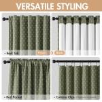 MIULEE 100% Blackout Decorative Linen Striped Curtains with Geometric Pattern, Thick Woven Farmhouse Western Rustic Drapes with Back Tab for Bedroom/Living Room, Olive Green, 52 x 84 Inches, 2 Panels