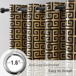 BOHOMOCASA 100% Blackout Curtains for Bedroom – Black Gold Foil Print, Thermal Insulated & Noise Reducing Drapes, Grommet Top Window Panels, Set of 2 (Greek Key, W52×L96)