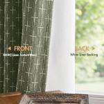 MIULEE 100% Blackout Decorative Linen Striped Curtains with Geometric Pattern, Thick Woven Farmhouse Western Rustic Drapes with Back Tab for Bedroom/Living Room, Olive Green, 52 x 84 Inches, 2 Panels