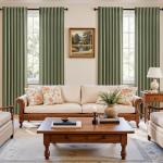 MIULEE 100% Blackout Decorative Linen Striped Curtains with Geometric Pattern, Thick Woven Farmhouse Western Rustic Drapes with Back Tab for Bedroom/Living Room, Olive Green, 52 x 84 Inches, 2 Panels