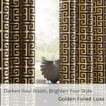 BOHOMOCASA 100% Blackout Curtains for Bedroom – Black Gold Foil Print, Thermal Insulated & Noise Reducing Drapes, Grommet Top Window Panels, Set of 2 (Greek Key, W52×L96)