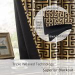 BOHOMOCASA 100% Blackout Curtains for Bedroom – Black Gold Foil Print, Thermal Insulated & Noise Reducing Drapes, Grommet Top Window Panels, Set of 2 (Greek Key, W52×L96)