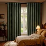 MIULEE 100% Blackout Decorative Linen Striped Curtains with Geometric Pattern, Thick Woven Farmhouse Western Rustic Drapes with Back Tab for Bedroom/Living Room, Olive Green, 52 x 84 Inches, 2 Panels