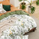 Bedsure Duvet Cover Queen Size - 100% Cotton Reversible Floral Queen Duvet Cover Set with Zipper Closure, 3 Pieces Soft & Breathable Green Bedding Set with 2 Pillow Shams 20"x26"