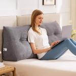 IASEAHK Headboard Pillow Queen, Triangle Pillows for Headboard, Head Board Backrest Wedge Pillow for Reading Sitting Working, Daybed Pillows with Removable Cover for Bed Dorm Sofa, Dark Grey