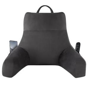 IPYNBAP Back Pillow for Bed Sitting up, Reading Pillow for Sitting in Bed Adult, Back Support Pillow, Memory Foam Sit up Lounge Backrest Pillow with Arms for TV, Couch, Chair, Dorm, 18 Inch, Grey