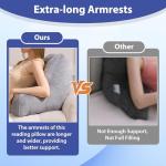 IASEAHK Reading Pillows for Sitting in Bed Adult, Back Pillow for Bed Sitting Up, Backrest Pillows with Shredded Foam for Adult&Teens, Support Pillow with Arms for Beds, Couch, Floor, 18in, Grey