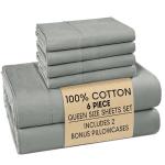 Casa Platino Bed Sheets Queen – 100% Cotton Queen Size Bed Sheet Set with 4 Pillowcases, Cool and Soft Percale Fabric, Ideal for All-Season Comfort, Ultra Soft With 15" Deep Pocket Fitted Sheet – Grey