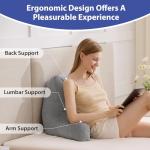 IASEAHK Reading Pillows for Sitting in Bed Adult, Back Pillow for Bed Sitting Up, Backrest Pillows with Shredded Foam for Adult&Teens, Support Pillow with Arms for Beds, Couch, Floor, 18in, Grey