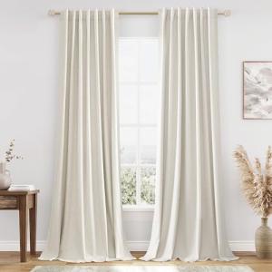 Guken Cream 100% Blackout Curtains 102 Inch Length 2 Panels Set for Living Room Bedroom Back Tab Thermal Insulated Black Out Linen Drapes Room Darkening Window Curtains