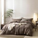 BDEAR Linen Feel Light Chocolate Brown Duvet Cover King Size 104'' W x 90'' L, Percale 100% Washed Cotton Duvet Cover with Zipper Closure Plus 2 Pillowcases, Oeko TEX Standard Certificated