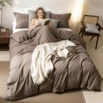 BDEAR Linen Feel Light Chocolate Brown Duvet Cover King Size 104'' W x 90'' L, Percale 100% Washed Cotton Duvet Cover with Zipper Closure Plus 2 Pillowcases, Oeko TEX Standard Certificated