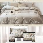 MooMee Bedding Duvet Cover Set 100% Washed Cotton Linen Like Textured Breathable Durable Soft Comfy (Heathered Tannish Linen Grey, King 104"x90")
