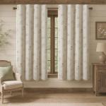 XOGUIBO Boho Floral 100% Blackout Curtains 63 Inch Length 2 Panels Set, Linen Texture Farmhouse Curtains Beige Tassel for Living Room Bedroom Vintage Rustic Patterned Printed Western Rod Pocket