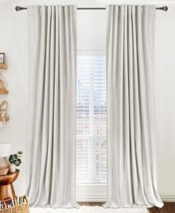 100% Blackout Shield Linen Blackout Curtains for Bedroom 90 Inches Long, Back Tab/Rod Pocket Living Room Drapes, Thermal Insulated Blackout Curtains 2 Panels Set, 50" W x 90" L, Beige