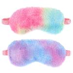 2 Pack Plush Sleeping Eye Mask Soft Plush Eye Mask Fuffy Eye Cover Comfortable Sleep Mask Blindfold Rainbow Faux Fur Eye Shade for Women, Men and Kids Travel Nap Sleeping