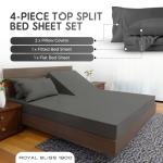 ROYAL BLISS TOP Split King Royal Collection 1900 Egyptian Cotton Bamboo Quality Bed Sheet Set with 1 Fitted Sheet with 36in Split TOP, 1 King Flat and 2 King P/Cases.No Wrinkle (Dark Gray)