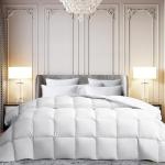 Martha Stewart White Goose Feather Down Fiber Comforter King Size- All Season Duvet Insert, Noiseless Fabric with 60oz Filled Luxury Cloud Fluffy Bed Comforter with 8 Corner Loops, White 106x90inch
