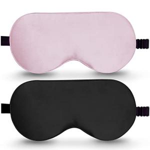 BeeVines 100% Real Mulberry Silk 2 Pack Sleep Mask, Natural Pure Silk Eye Masks with Adjustable Strap for Sleeping, 100% Block Light Eye Sleep Shade Cover, Reduces Puffy Eyes Traveling Gifts