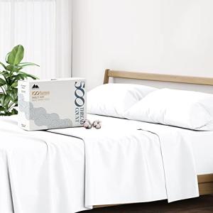 Mayfair Linen 100% Cotton Sheets Queen Size Bed Set - 500 Thread Count Sheets Queen Size 4 PC Set (White), Soft, Cooling, Hotel-Quality 16" Deep Pocket Cotton Bedsheet for Hot Sleepers