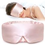 LitBear Silk Sleep Mask for Side Sleeper, Eye Mask Sleeping for Women Men 100% 22 Momme Pure Mulberry Silk, Face-Hugging Padded Eye Cover for Sleeping with Adjustable Band (Pink)