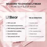 LitBear Silk Sleep Mask for Side Sleeper, Eye Mask Sleeping for Women Men 100% 22 Momme Pure Mulberry Silk, Face-Hugging Padded Eye Cover for Sleeping with Adjustable Band (Pink)