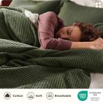 Bedsure Cotton Duvet Cover Queen - 100% Cotton Waffle Weave Olive Green Duvet Cover Queen Size, GentleSoft™ and Breathable Bedding Set for All Season, 3 Pieces, 90"x90"