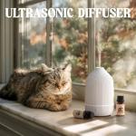 Essential Oil Diffuser, 100ml Aromatherapy Diffuser, Mini Ultrasonic Diffuser for Essential Oil, Home, Office, Cool Mist Humidifier with 7 Led Light, Auto Shut-Off, White