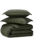 Bedsure Cotton Duvet Cover Queen - 100% Cotton Waffle Weave Olive Green Duvet Cover Queen Size, GentleSoft™ and Breathable Bedding Set for All Season, 3 Pieces, 90"x90"