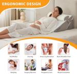 Ruqmuis 3PCS Wedge Pillow Set for After Surgery, Adjustable 9&12 Inch Bed Wedge Pillow for Sleeping, Incline Pillow Wedge for Headboard, Post Surgery, Acid Reflux, Neck&Back Support, White/Grey
