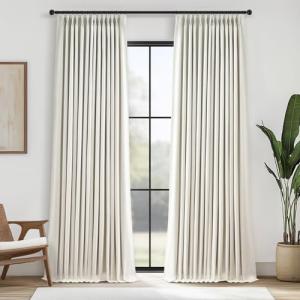 Topfinel 96 Inches Long Pinch Pleated 100% Blackout Curtains,Thermal Insulated Natural Linen Pinch Pleat Viral Drapes with Hooks Rings 2 Panel Sets,Neutral Beige Ivory 8FT Back Tab Window Curtains