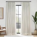 Topfinel 96 Inches Long Pinch Pleated 100% Blackout Curtains,Thermal Insulated Natural Linen Pinch Pleat Viral Drapes with Hooks Rings 2 Panel Sets,Neutral Beige Ivory 8FT Back Tab Window Curtains