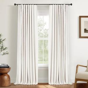 INOVADAY 100% Blackout Curtains for Bedroom, Black Out Curtains 90 Inch Long, Clip Rings Linen Blackout Drapes, Thermal Insulated Room Darkening for Living Room, 2 Panels - Beige,W50xL90