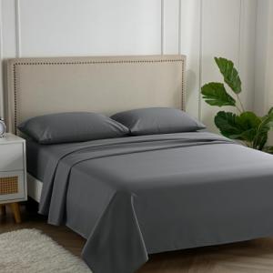 Carressa Linen 100% Egyptian Cotton Queen Sheet Set - 600 Thread Count Egyptian Cotton Queen Sheets Set (4 PC, Graphite Gray), Ultra Soft, Cooling, 16" Deep Pocket Sateen Weave Luxury Hotel Bed Sheet