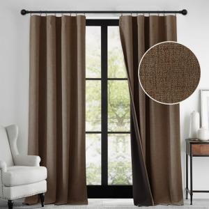 RYB HOME 100% Blackout Polyester Textured Curtains 90 inches Long, Thermal Insulating Privacy Energy Saving for Bedroom Living Room Window Office Theater Dining Nursery, W52 x L90 in, Coffee, 2 Panels