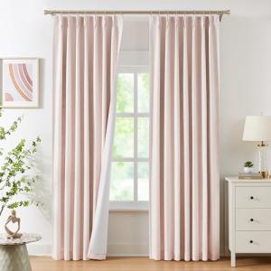 WEST LAKE Pink Bailey Pinch Pleated Window Curtain Panels with Full Blackout Liner 84 Inches Long,Rustic Textured Drapes for Bedroom,Modern Window Treatment for Girls Room,40" Wx84 Lx2