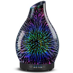 JOYOLO 120ML Essential Oil Diffuser, 3D Glass Aromatherapy Diffuser with Auto Shut-Off and 7 Color LED Lights, Ultrasonic Mist Humidifier with 4 Timer for Home Office Bedroom (3D Fireworks)