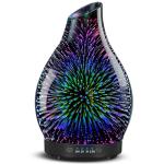 JOYOLO 120ML Essential Oil Diffuser, 3D Glass Aromatherapy Diffuser with Auto Shut-Off and 7 Color LED Lights, Ultrasonic Mist Humidifier with 4 Timer for Home Office Bedroom (3D Fireworks)