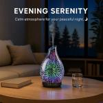 JOYOLO 120ML Essential Oil Diffuser, 3D Glass Aromatherapy Diffuser with Auto Shut-Off and 7 Color LED Lights, Ultrasonic Mist Humidifier with 4 Timer for Home Office Bedroom (3D Fireworks)