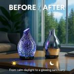 JOYOLO 120ML Essential Oil Diffuser, 3D Glass Aromatherapy Diffuser with Auto Shut-Off and 7 Color LED Lights, Ultrasonic Mist Humidifier with 4 Timer for Home Office Bedroom (3D Fireworks)